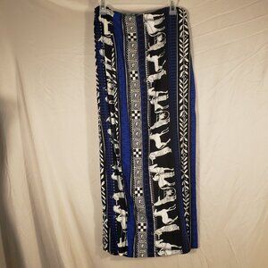 Surya Blue & White Patterned Maxi Skirt - L